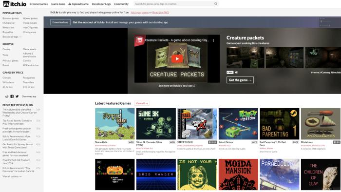 Itch.io homepage