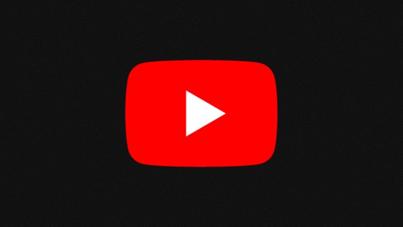 The red YouTube logo on a grainy black background