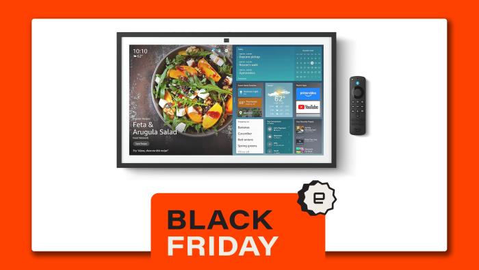 Amazon Echo Show 21 with a Black Friday overlay