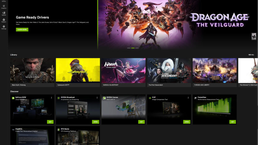 A screenshot showing the different panels of the unified NVIDIA app.