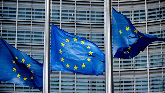 FILE PHOTO: European Union flags fly outside the European Commission headquarters in Brussels, Belgium, March 1, 2023. REUTERS/Johanna Geron/File Photo