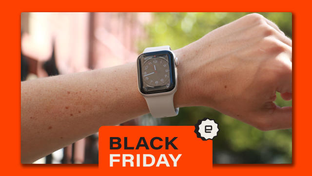 Apple Watch SE on a wrist with a Black Friday overlay.