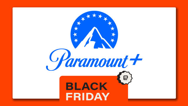 Paramount+ logo wrapped in an orange Black Friday frame.