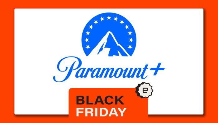 Paramount+ logo wrapped in an orange Black Friday frame.