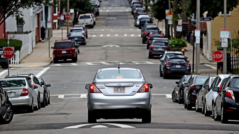 Boston, MA - September 26: A car drove over one of the several speed humps on M Street. (Photo by David L. Ryan/The Boston Globe via Getty Images)